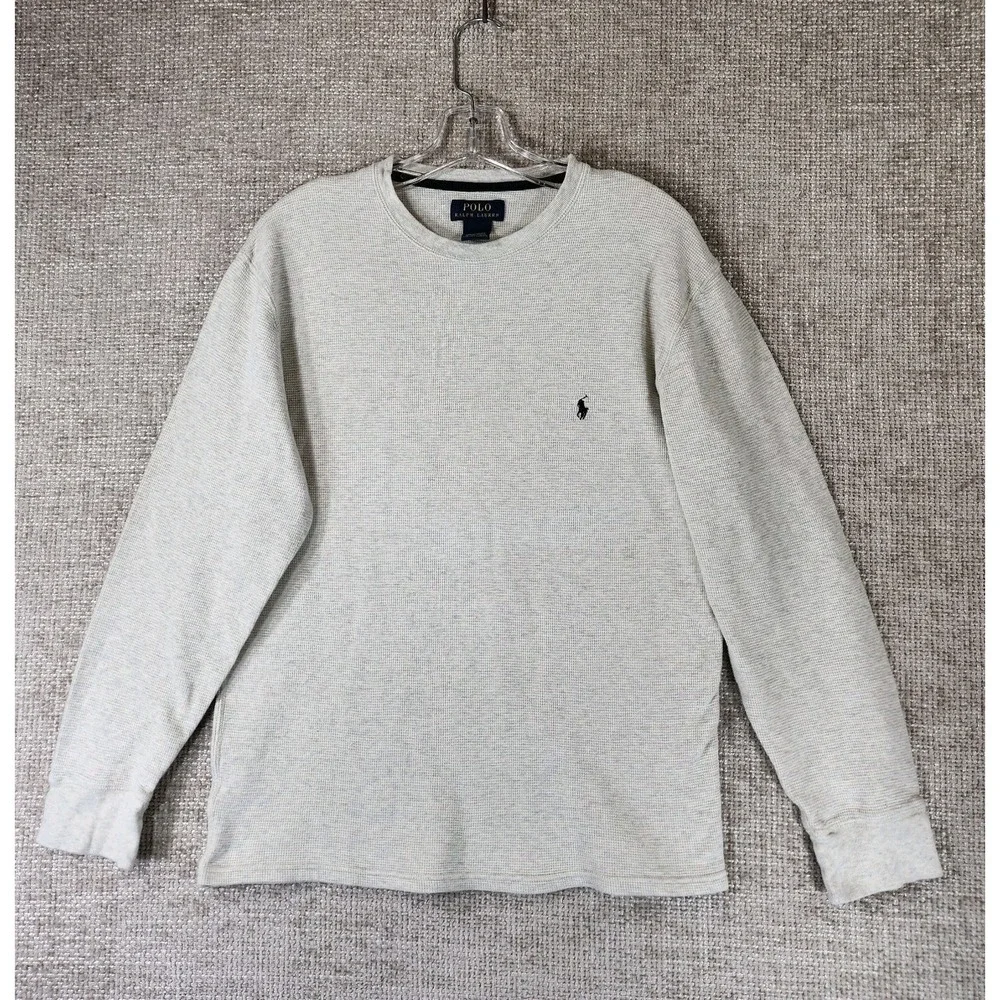 Polo Ralph Lauren Waffle‎ Knit Thermal Shirt Mens *M-L Light Gray Long Sleeve